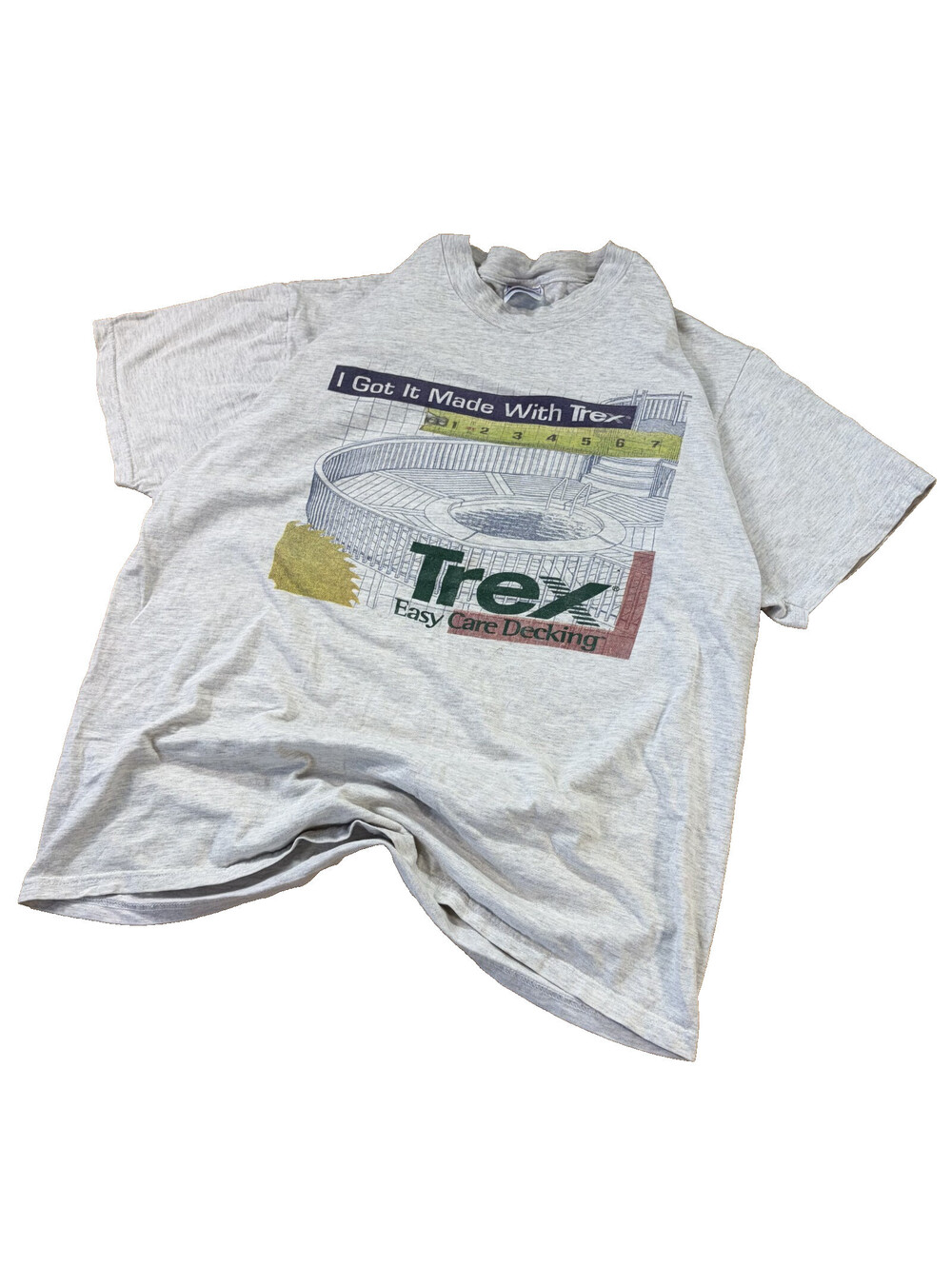 Trex Decking Tee Y2K Mens XL Ash Gray Hanes Beefy Workwear Promo Graphic